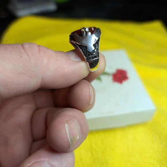 Eagle Feather Hold Red Onyx Mens Ring 925 Sterling silver Turkish Fine Jewelry - Picture 5 of 9